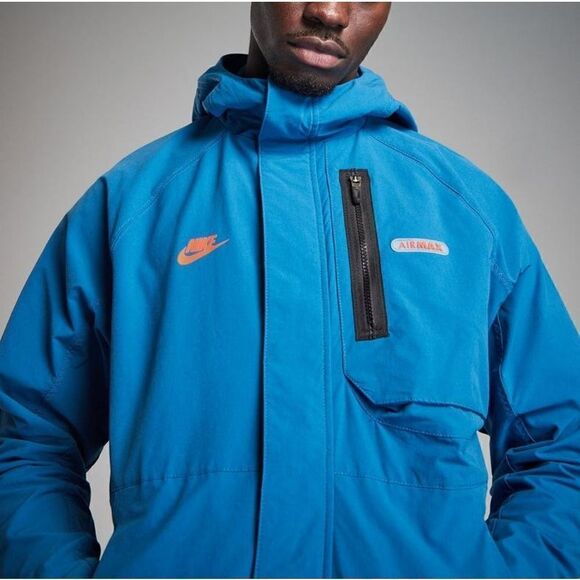 Nike Sportswear Air Max Woven Jacket Large L Blue Black Lined Logos FN0243-457 - Picture 2 of 16